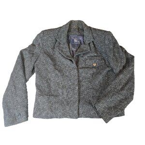 Vintage Burberrys of London Blazer Jacket Size 6 Wool Blend Tweed Grey Green USA